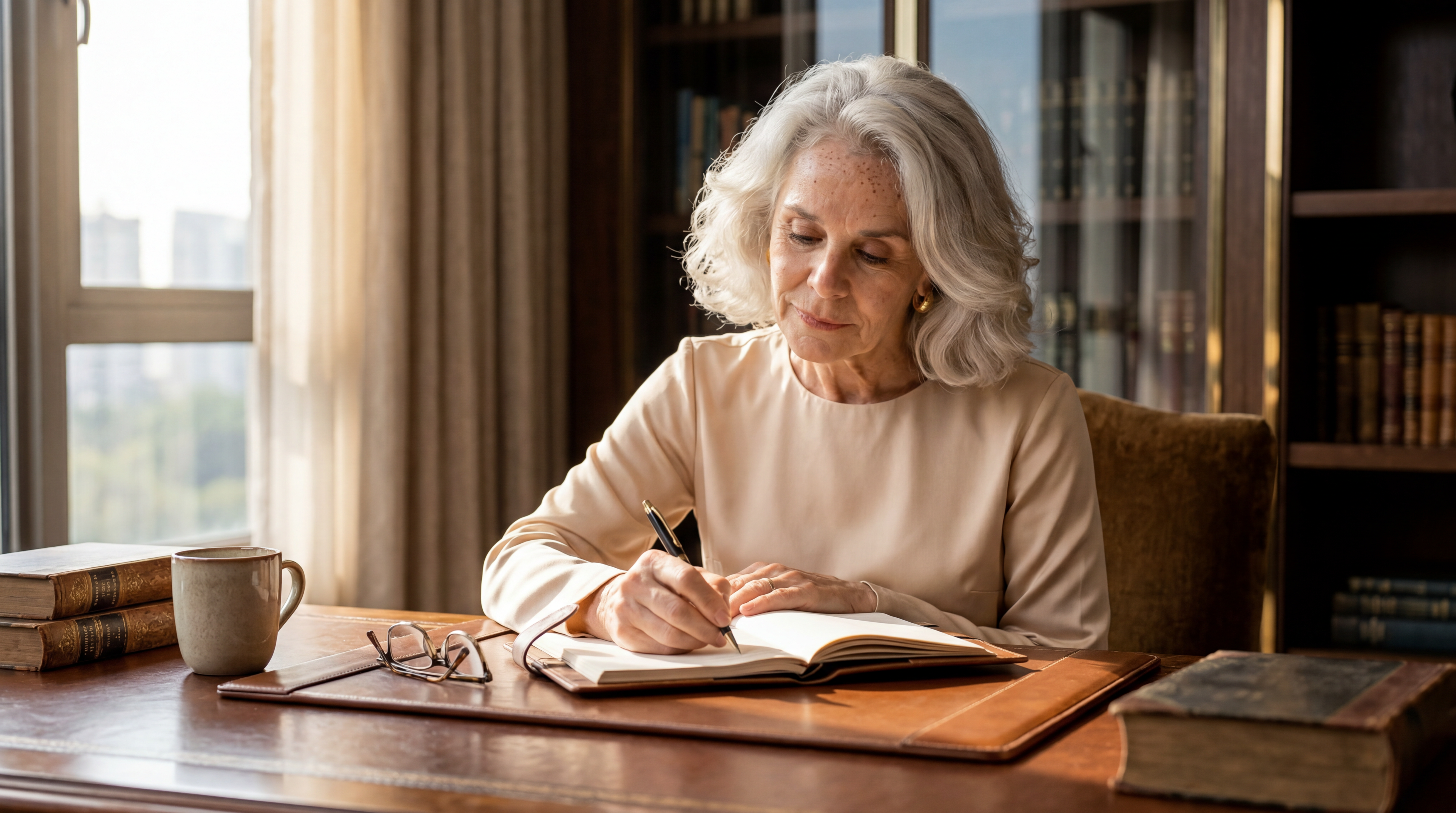 Doña Elena escribiendo el libro
